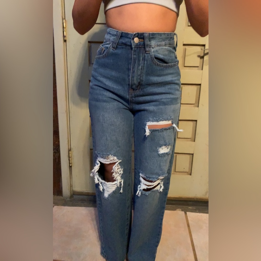 distressed mom jeans